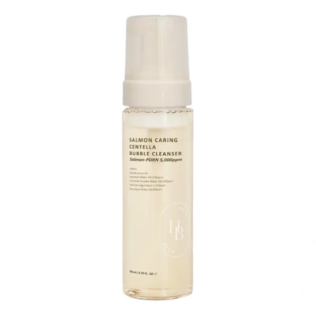 Heveblue Salmon Caring Centella Bubble Cleanser, 200ml. – švelnios valomosios putos su PDRN ir centelėmis