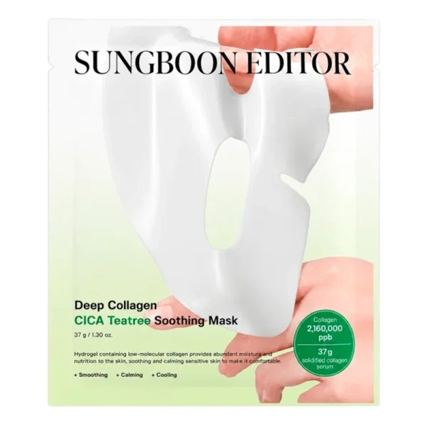 Sungboon Editor Deep Collagen Cica Teatree Soothing Mask – raminamoji hidrogelinė kaukė, 1 vnt.