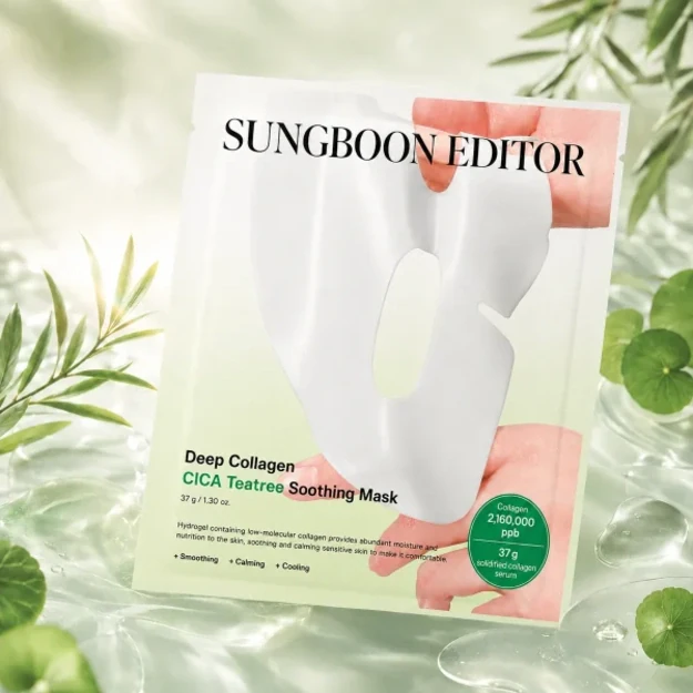 Sungboon Editor Deep Collagen Cica Teatree Soothing Mask – raminamoji hidrogelinė kaukė, 1 vnt.